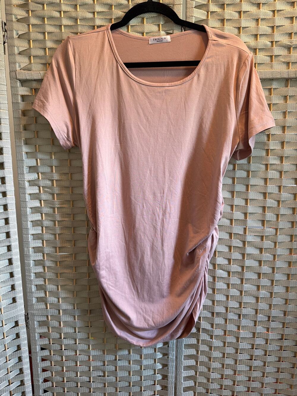 Ekouaer Women's Large Blush Pink Ruched Side Tunic Top Short Sleeve Stretch Tee